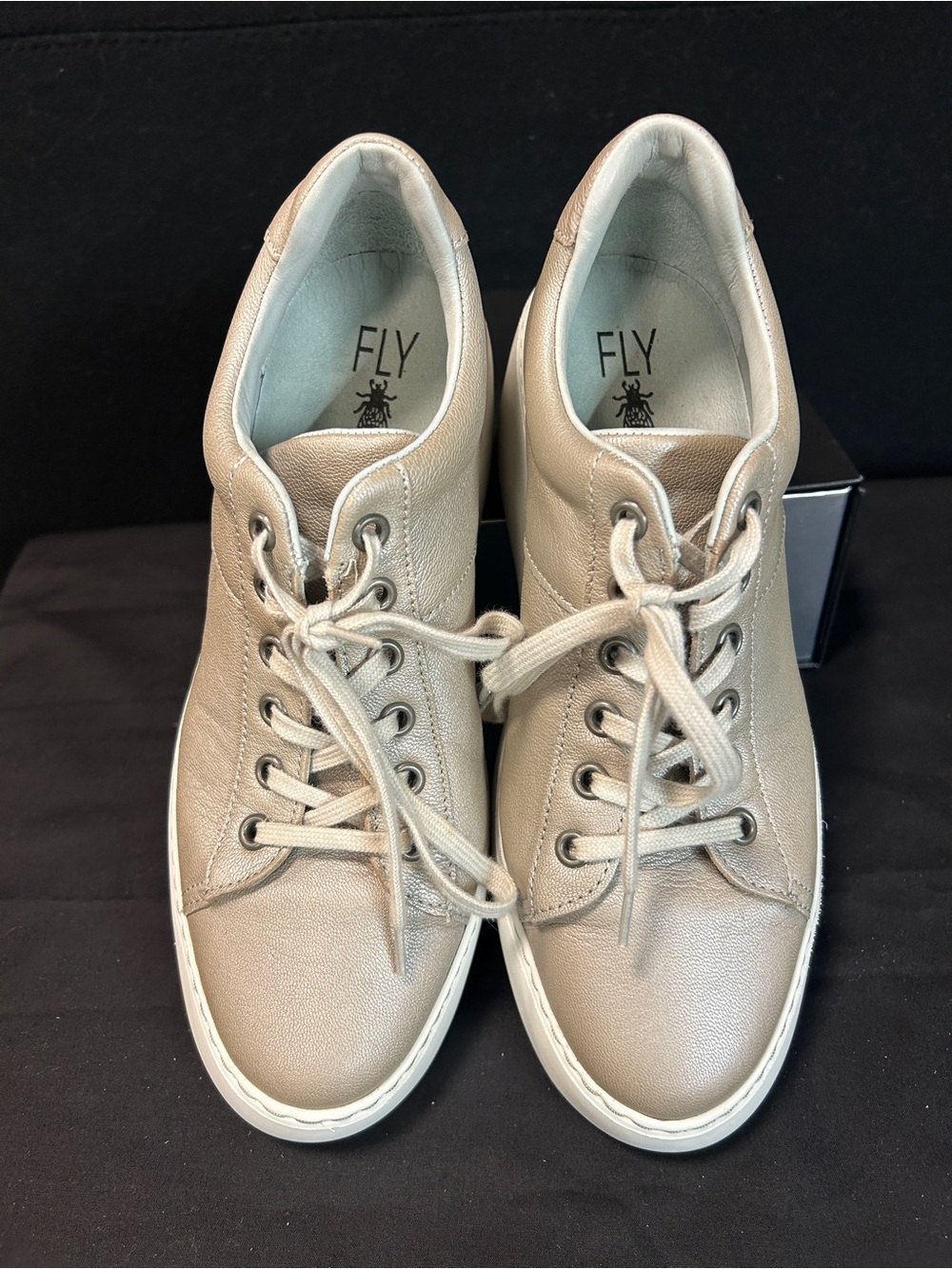 Fly London Women's Taupe-Beige Leather Lace-Up Sneakers